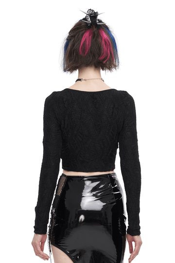 Gothic Lace-Up Black Crop Top With Sexy Cut-Outs